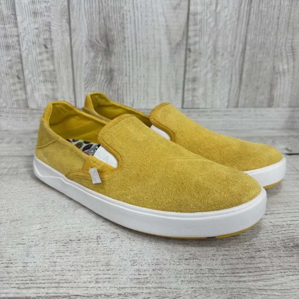 Olukai Lae'Ahi Suede Shoes Men’s 10.5 Mango Yellow Gold Slip On Sneakers Loafers